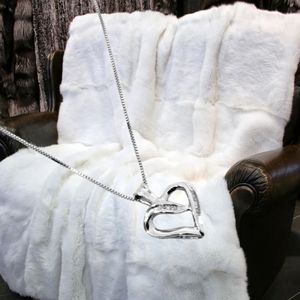 14k White Gold Necklace with 10K White Gold Heart Pendant with Diamonds